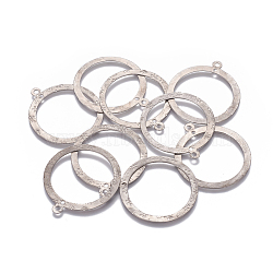 Tarnish Resistant 201 Stainless Steel 2-Loop Link Pendants, Ring with Flower, Stainless Steel Color, 43x38.5x0.6mm, Hole: 1.6mm and 2mm(X-STAS-L234-018P)