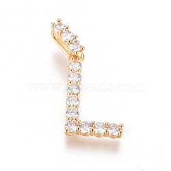 Golden Plated Brass Micro Pave Clear Cubic Zirconia Pendants, Long-Lasting Plated, Letter, Letter.L, 23x14.5x3.5mm, Hole: 7.5x3.5mm(ZIRC-L093-01L)