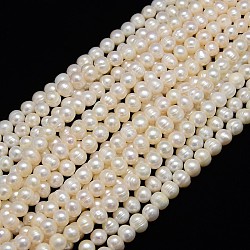 Grade AA Natural Cultured Freshwater Pearl Beads Strands, Potato, Creamy White, 7~8mm, Hole: 0.8mm, about 55pcs/strand, 13.77 inch~14.17 inch(PEAR-L001-C-05)