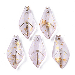 Transparent Spray Painted Glass Pendants, with Golden Foil, Leaf, Thistle, 23x11.5x3.5mm, Hole: 1mm(GLAA-R215-03-B07)