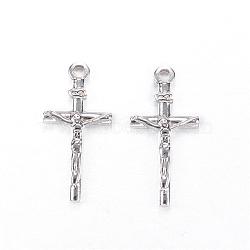 201 Stainless Steel Pendants, For Easter, Crucifix Cross, Stainless Steel Color, 29x14x3mm, Hole: 2mm(STAS-N0014-35P)