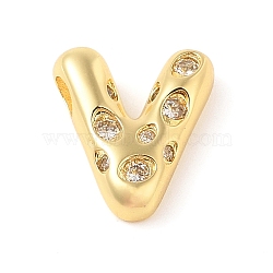 Brass Micro Pave Clear Cubic Zirconia Pendant, Letter A~Z, Letter V, 19x17x6mm, Hole: 4mm(KK-Z046-01G-V)