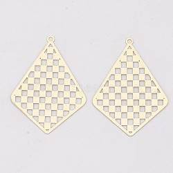 Brass Pendants, Etched Metal Embellishments, Long-Lasting Plated, Kite with Tartan Pattern, Light Gold, 44.5x32x0.3mm, Hole: 1.8mm(X-KKC-S001-014KC)