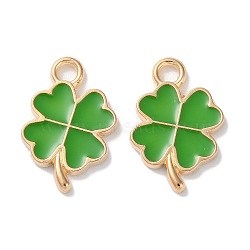 Alloy Enamel Pendants, Clover Charms, Lime Green, 19x12x1.5mm, Hole: 2.2mm(ENAM-O001-03D-G)