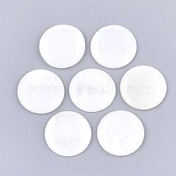 Freshwater Shell Cabochons, with Transparent Clear Epoxy Resin, Flat Round, Creamy White, 20x3mm(SHEL-T012-14B)