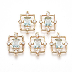 Golden Tone Brass Links connectors, with Faceted Glass and Rhinestone, Rectangle, Pale Turquoise, 19x13.5x3.5mm, Hole: 1mm(X-GLAA-R212-14E)