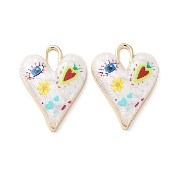 Rack Plating Alloy Enamel Pendants, with Resin, Heart with Evil Eye Charm, Cadmium Free & Nickel Free & Lead Free, Golden, Colorful, 34.5x25.5x4.5mm, Hole: 9x4mm