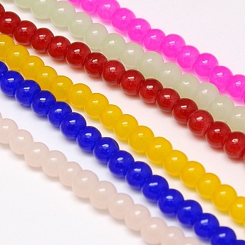 Imitation Jade Glass Round Bead Strands, Mixed Color, 4mm, Hole: 1mm, about 100pcs/strand, 15.7 inch
