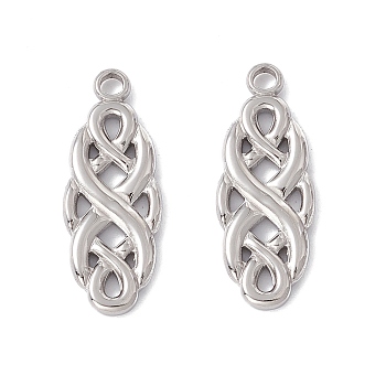 201 Stainless Steel Pendants, Knot Charms, Stainless Steel Color, 29x11x2.5mm, Hole: 2.5mm