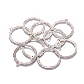 201 Stainless Steel 2-Loop Link Pendants, Ring with Flower, Stainless Steel Color, 43x38.5x0.6mm, Hole: 1.6mm and 2mm