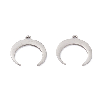 201 Stainless Steel Charms, Double Horn/Crescent Moon, Stainless Steel Color, 14x14.5x1mm, Hole: 1.4mm