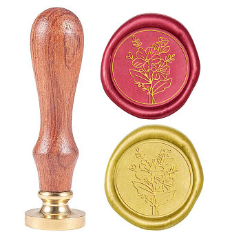 Wax Seal Stamp Set, Sealing Wax Stamp Solid Brass Head,  Wood Handle Retro Brass Stamp Kit Removable, for Envelopes Invitations, Gift Card, Flower Pattern, 83x22mm, Head: 7.5mm, Stamps: 25x14.5mm