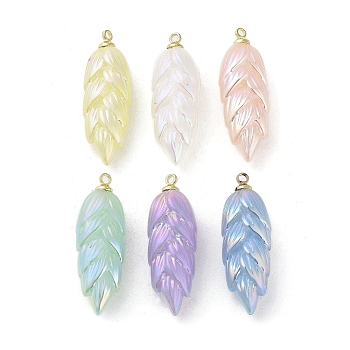 Opaque Acrylic Pendants, with Alloy Finding, Leaf, Mixed Color, 32x10.5x9.5mm, Hole: 1.6mm