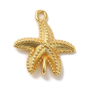 Rack Plating Brass Starfish Connector Charms Links, Cadmium Free & Lead Free, Long-Lasting Plated, Real 18K Gold Plated, 16x12x3.5mm, Hole: 1.2mm and 1.4mm