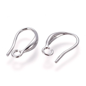 Brass Earring Hooks, with Horizontal Loop, Platinum, 15x8.5x2.5mm, Hole: 1.8mm, 20 Gauge, Pin: 0.8mm