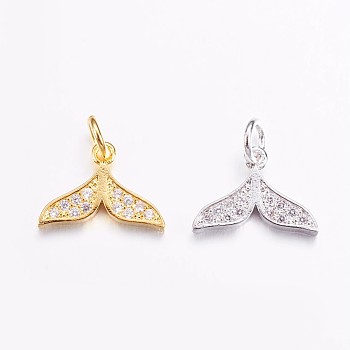 Brass Micro Pave Cubic Zirconia Charms, Tail Shape, Mixed Color, 8.5x12x1.5mm, Hole: 3mm