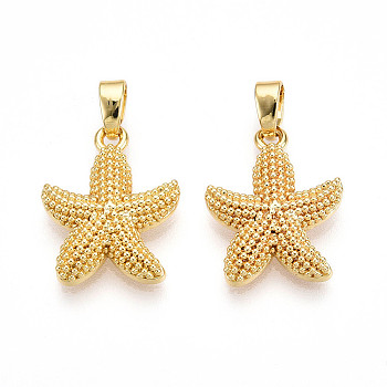 Brass Pendants, Starfish Charms, Real 18K Gold Plated, 16.5x14x3.5mm, Hole: 4.5x2mm