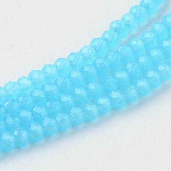 Imitation Jade Glass Beads Strands, Faceted, Rondelle, Deep Sky Blue, 3x2mm, Hole: 0.5mm, about 160~165pcs/strand, 15.35 inch~15.75 inch(39~40cm)