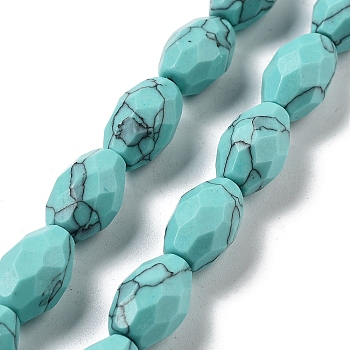 Synthetic Turquoise Beads Strands, Faceted Rice, 12.5x8mm, Hole: 1.2mm, about 16pcs/strand, 7.68 inch(19.5cm)