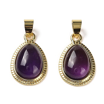 Natural Amethyst Pendants, Teardrop Charms with Rack Plating Brass Findings, Cadmium Free & Lead Free, 23x14.5x6mm, Hole: 4x6mm