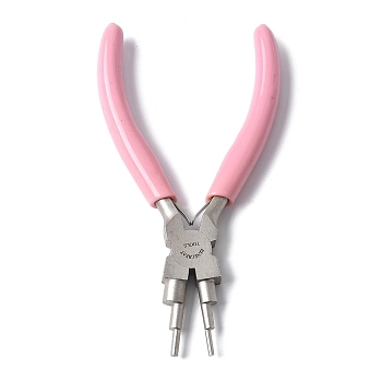 (Defective Closeout Sale: Yellowing) 6-in-1 Bail Making Pliers, Carbon Steel 6-Step Multi-Size Wire Looping Forming Pliers, Ferronickel, for Loops and Jump Rings, Pink, 14.5x7.8x1.4cm