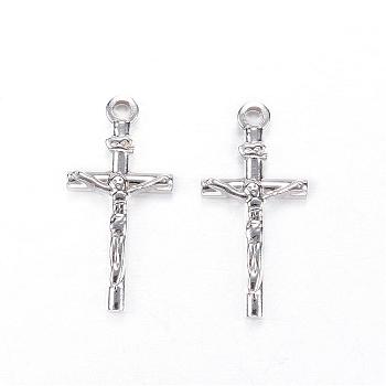 201 Stainless Steel Pendants, For Easter, Crucifix Cross, Stainless Steel Color, 29x14x3mm, Hole: 2mm