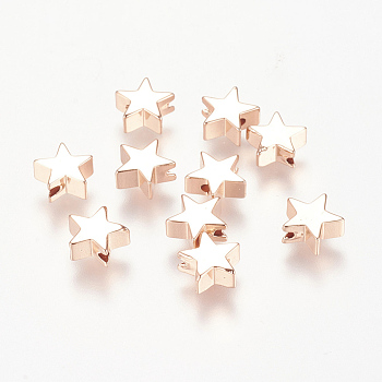 Brass Beads, Star, Cadmium Free & Nickel Free & Lead Free, Real Rose Gold Plated, 7.5x8x3.5mm, Hole: 1mm