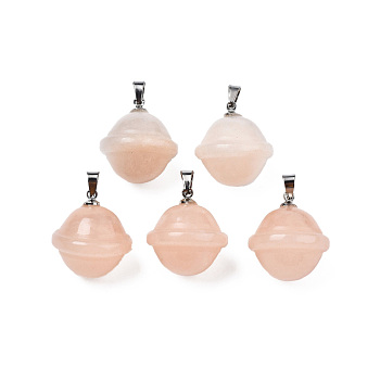Natural Pink Aventurine Pendants, with Stainless Steel Color Tone Stainless Steel Findings, Planet, 22.5x20mm, Hole: 3x5mm