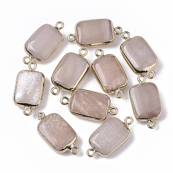 Edge Golden Plated Natural Pink Aventurine Links connectors, with Golden Tone Iron Loops, Rectangle, 26~27x13.5x6~7mm, Hole: 1.6~1.8mm