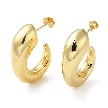 Rack Plating Brass Round Stud Earrings, Half Hoop Earrings for Women, Lead Free & Cadmium Free, Long-Lasting Plated, Real 18K Gold Plated, 28.5x10mm