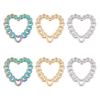 Unicraftale 6Pcs 3 Colors 304 Stainless Steel Linking Rings, Heart, Mixed Color, 20.5x20x1mm, Inner Diameter: 10.5x13mm, 2pcs/color