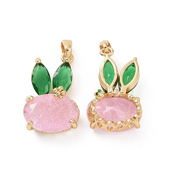 Brass Micro Pave Green & Pink Cubic Zirconia Pendants, Rabbit Charms, Real 18K Gold Plated, 23x14x8.5mm, Hole: 2.7x4mm