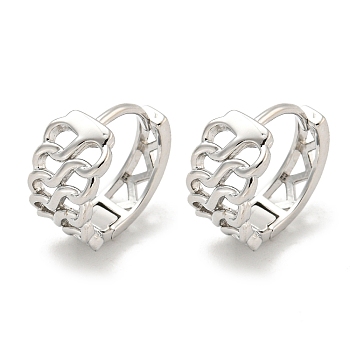 Chain-Shaped Brass Hoop Earrings, Real Platinum Plated, 13x6.5mm