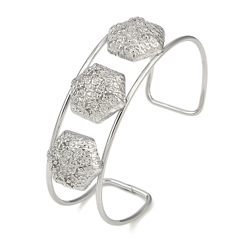 Non-Tarnish 304 Stainless Steel Wide Textured Open Cuff Bangles, Hexagon, 2-1/2~2-3/4 inch(6.5~7cm)x1-7/8 inch(4.7cm)