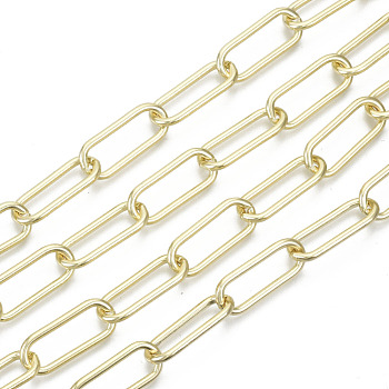 Unwelded Iron Paperclip Chains, Drawn Elongated Cable Chains, with Spool, Real 16K Gold Plated, 24.4x10x2mm, about 32.8 Feet(10m)/roll