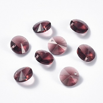 Glass Charms, Faceted, Cone, Indian Red, 14x7mm, Hole: 1mm