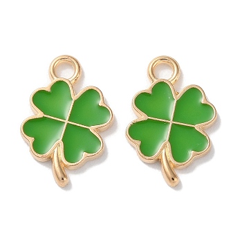 Alloy Enamel Pendants, Clover Charms, Lime Green, 19x12x1.5mm, Hole: 2.2mm