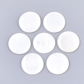 Freshwater Shell Cabochons, with Transparent Clear Epoxy Resin, Flat Round, Creamy White, 20x3mm