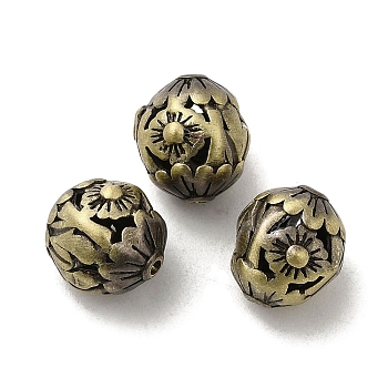 Tibetan Style Rack Plating Brass Beads, Long-Lasting Plated, Flower, Brushed Antique Bronze, 10.5x9mm, Hole: 1.2mm