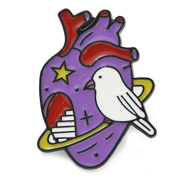 Heart Enamel Pins, Alloy Brooches for Backpack Clothes, Dark Violet, 28x21.5mm