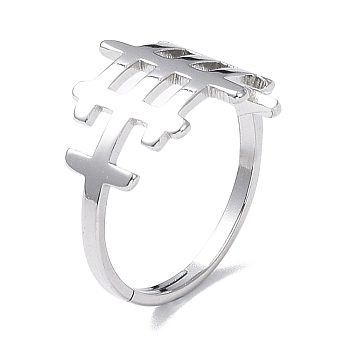 304 Stainless Steel Hollow Out Rectangle Adjustable Ring for Women, Stainless Steel Color, US Size 6 1/4(16.7mm)