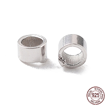 Rhodium Plated 925 Sterling Silver Spacer Tube Beads, Column, Platinum, 1.5x1mm, Hole: 1mm, about 1111pcs(10g)/bag
