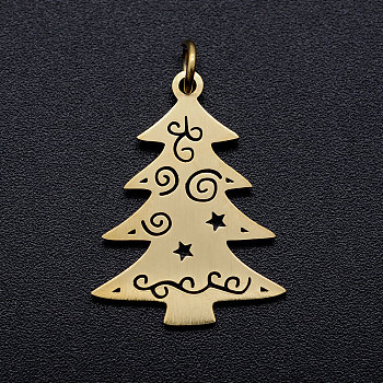 201 Stainless Steel Pendants, with Unsoldered Jump Rings, Christmas Tree, Golden, 23.5x17.5x1mm, Hole: 3mm, Jump Ring: 5x0.8mm