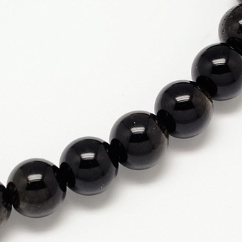 Grade AA Natural Golden Sheen Obsidian Round Beads Strands, 8mm, Hole: 1mm, about 49pcs/strand, 15.7 inch