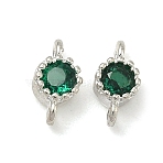 Brass Pave Green Cubic Zirconia Flat Round Links Connector Charms, Long-Lasting Plated, Rack Plating, Platinum, 8x4x3mm, Hole: 1mm(KK-G557-46P)