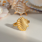 Ocean Themes Stainless Steel Adjustable Cuff Rings for Women, Golden, Shell Shape, 16.3mm, Inner Diameter: Adjustable(VG5206-9)