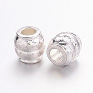 Tibetan Style Large Hole Barrel Beads, Silver, Lead Free & Cadmium Free, 8x8mm, Hole: 3.5mm(K08PN021)
