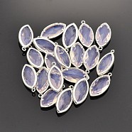 Silver Color Plated Brass Glass Pendants, Faceted Horse Eye, Lavender Blush, 22x10x5mm, Hole: 1mm(GLAA-J071-04S)