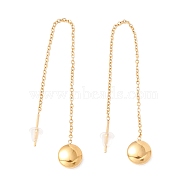 Long Chain with Round Ball Dangle Stud Earrings, 304 Stainless Steel Ear Thread for Women, Golden, 100mm, Pin: 1mm(EJEW-A067-17G)
