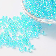 Eco-Friendly Transparent Acrylic Beads, Round, AB Color, Cyan, 6mm, Hole: 1.5mm, about 4000pcs/500g(PL733-7)